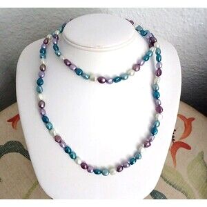 7.5mm 5 Color Freshwater Pearl Individually Knotted Necklace 925 Clasp 36" long